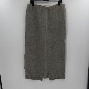 FLAX Women's 100% Linen Maxi Skirt with back Slit - Green Heather - Small